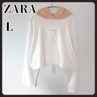 ザラ(ZARA)のザラ クロップド スウェット トレーナー L  フーディ パーカー ショート(トレーナー/スウェット)