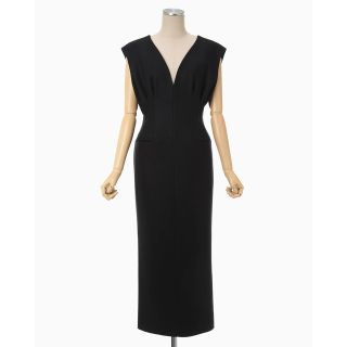 新品mame V-Neck Tucked Wool Dress - black