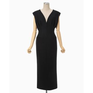 マメ(mame)の新品mame V-Neck Tucked Wool Dress - black(ロングワンピース/マキシワンピース)