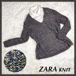 ザラ(ZARA)のZARA KNIT ザラ ニット マルチカラー  Vネック プルオーバー M(ニット/セーター)