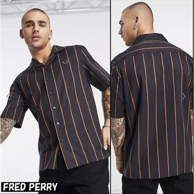FRED PERRY - FRED PERRY チェスト ロゴ 刺繍 半袖 ストライプ シャツ