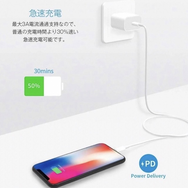 iPhone充電器　iPhone高速充電器　iPhone急速充電器 スマホ/家電/カメラのスマートフォン/携帯電話(バッテリー/充電器)の商品写真