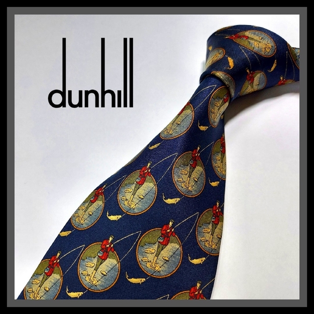 253【dunhill】ダンヒル ネクタイ 紺×釣り | フリマアプリ ラクマ