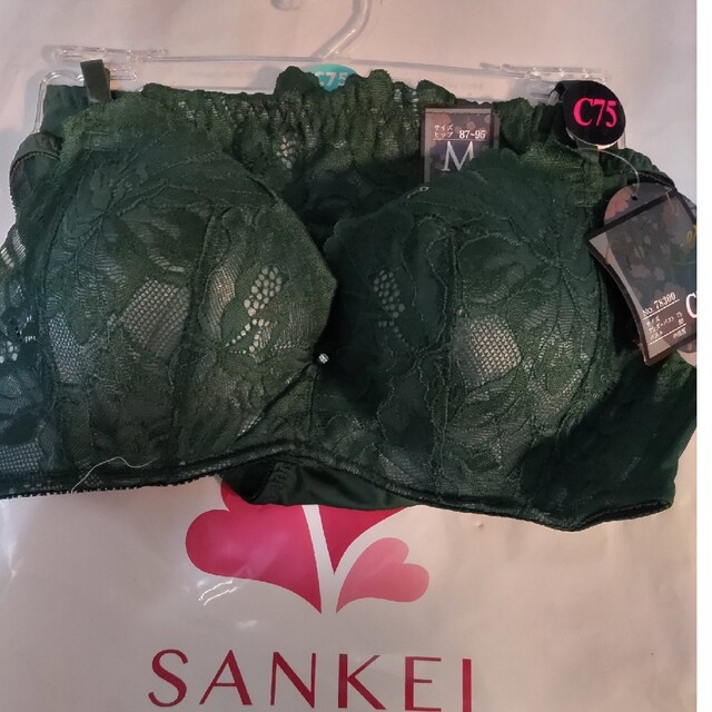 SANKEI(サンケイ)の【新品】三恵　SANKEI　ブラショーツセット　C75/ M グリーン レディースの下着/アンダーウェア(ブラ&ショーツセット)の商品写真