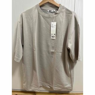 ユニクロ(UNIQLO)の【新品】ユニクロ エアリズムコットンオーバーサイズTシャツ　L ライトグレー(Tシャツ/カットソー(半袖/袖なし))