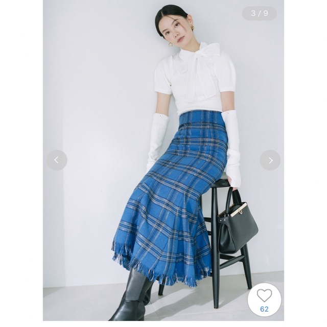 SNIDEL、ロービングチェックヘムフレアスカート、0.Sサイズ、オレンジ