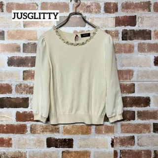 ジャスグリッティー(JUSGLITTY)の【JUSGLITTY】シフォンスリーブパールビジューデザインコットンニット(ニット/セーター)