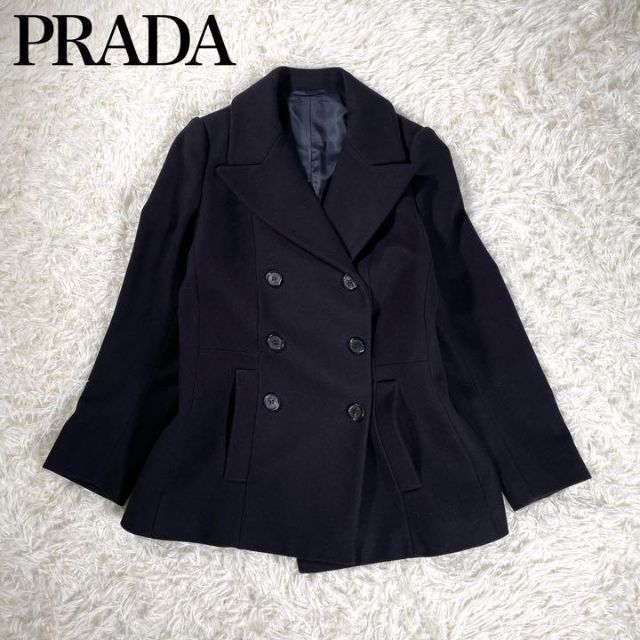 PRADA(プラダ)の【極美品】PRADA プラダ　バージンウールピーコート　ダブル　大きいサイズ レディースのジャケット/アウター(ピーコート)の商品写真