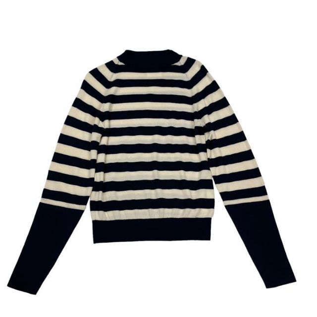 通販でクリスマス 美品 L ネイビー × ホワイト ボーダー ウールニット