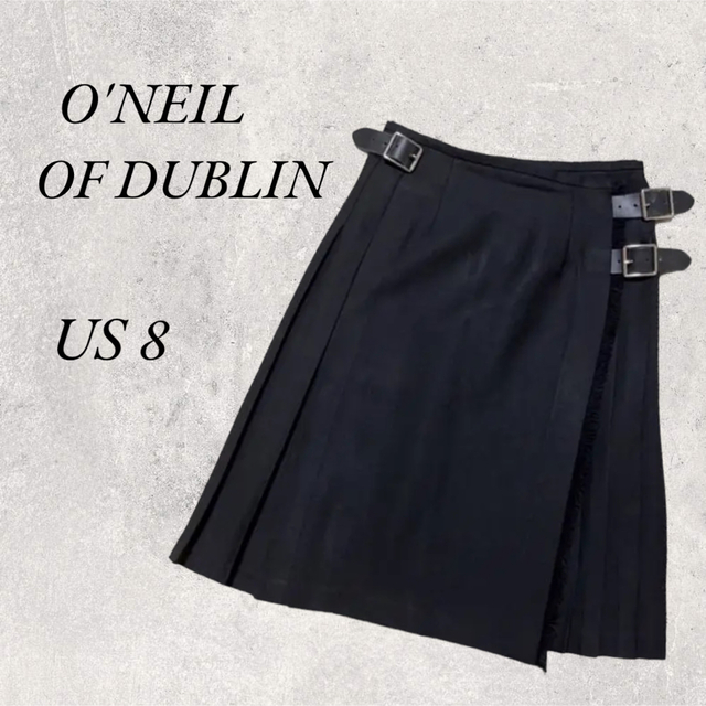 黒スカートO'NEIL OF DUBLIN 毛100% 牛革黒プリーツスカートsize M