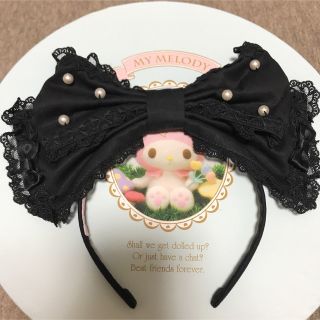 アンジェリックプリティー(Angelic Pretty)のパールリボンカチューシャ 黒(カチューシャ)