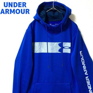 アンダーアーマー(UNDER ARMOUR)のUNDER ARMOUR  パーカー ロゴプリント ブルー 古着 ポリエステル (パーカー)