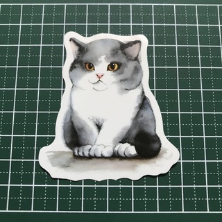 ぽちゃ猫 グレー かわいいイラスト 防水ステッカー(ステッカー)