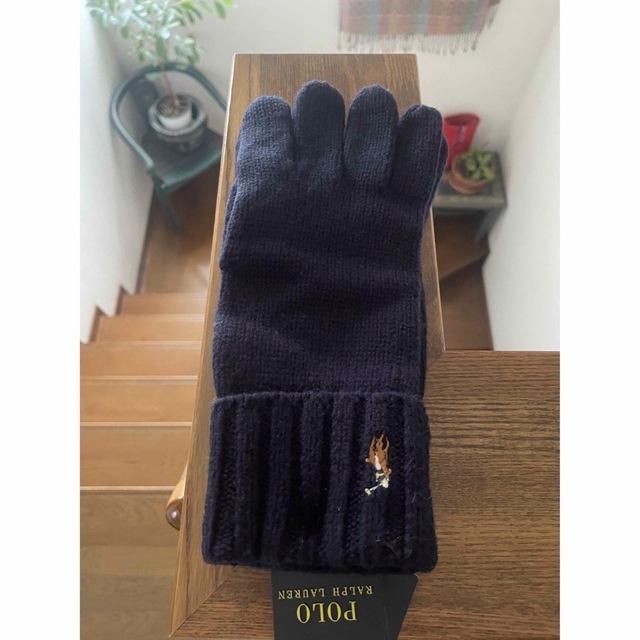 POLO RALPH LAUREN(ポロラルフローレン)の未使用Poloラルフローレン ニット グローブ  手袋 レザーパッチ　ポニー刺繍 メンズのファッション小物(手袋)の商品写真