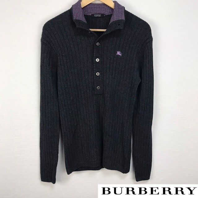 BURBERRY BLACK LABEL(バーバリーブラックレーベル)の美品 BURBERRY BLACK LABEL 長袖ニット チャコールグレー メンズのトップス(ニット/セーター)の商品写真