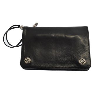 クロムハーツ(Chrome Hearts)のCHROME HEARTS クロムハーツ 2ZIP WALLET 2ジップフローラルボタンコンパクトウォレット 2つ折り財布 ブラック(折り財布)