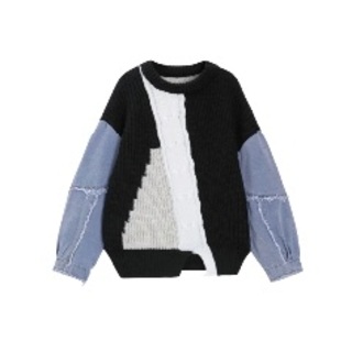 denim patchwork pullover sweater(スウェット)