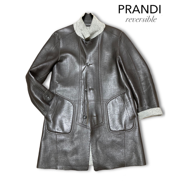 【美品】PRANDI／プランディ／コート／リバーシブル／レザー／ウール／46 メンズのジャケット/アウター(レザージャケット)の商品写真