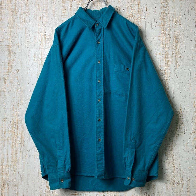 90s USA製 ヘビー ネルシャツ シャモアクロス グリーン アメリカUS