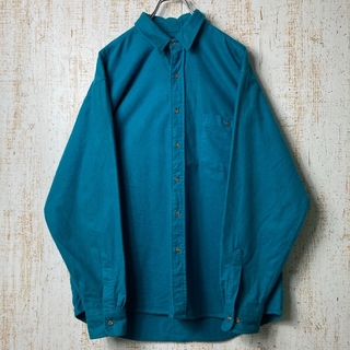ランズエンド(LANDS’END)の90s USA製 ヘビー ネルシャツ シャモアクロス グリーン アメリカUS古着(シャツ)