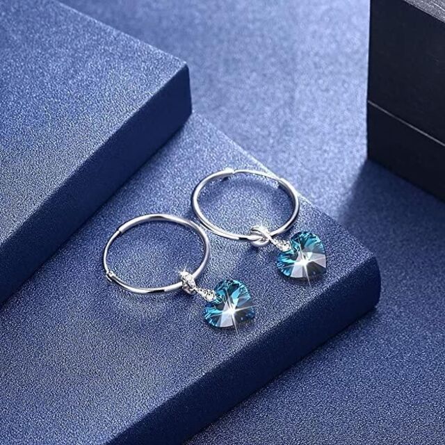 匿名配送 ブルー サファイア フープピアス ハート 匿名配送 ブルー サファイア フープピアス ハート