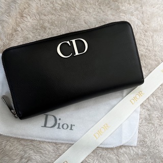 Dior ディオール　折り財布　ラウンドファスナー　キルティング　ブラック
