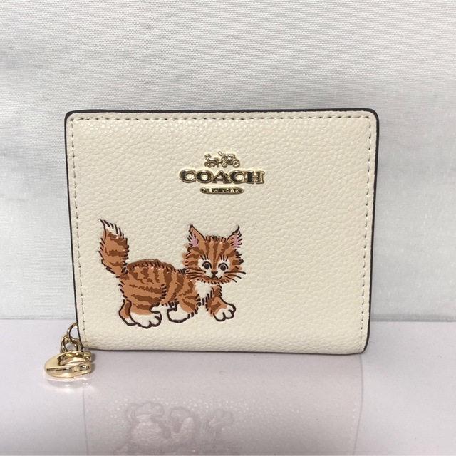 COACH - 新品未使用 COACH 猫柄 折り財布 ダンシング 子猫 プリント 白