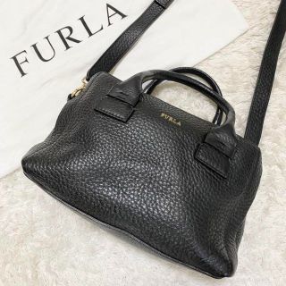 フルラ(Furla)の極美品♡フルラ カプリッチョ S 2way ショルダーバッグ レザー シボ 黒(ショルダーバッグ)