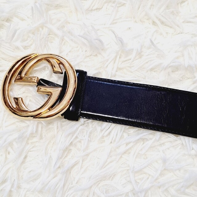 Gucci(グッチ)のGUCCIグッチ インターロッキング GG ゴールドバックルベルト黒 65・26 レディースのファッション小物(ベルト)の商品写真