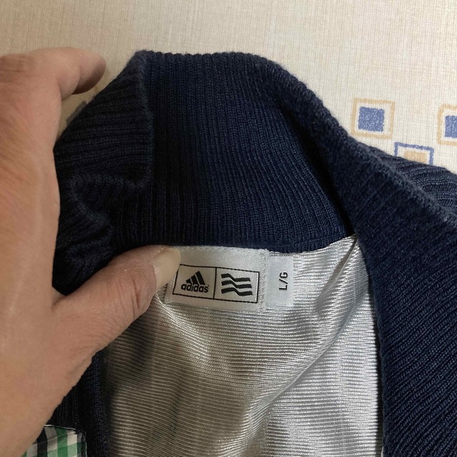 adidas(アディダス)のアディダス　ジップセーター　青✖️グリーン　チェック　ニットセーター　春物 メンズのトップス(ニット/セーター)の商品写真