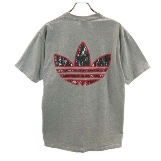 アディダス 80s USA製 半袖 Tシャツ M グレー系 adidas 両面プリント トレフォイルロゴ 万国旗タグ ヴィンテージ メンズ 古着  210824