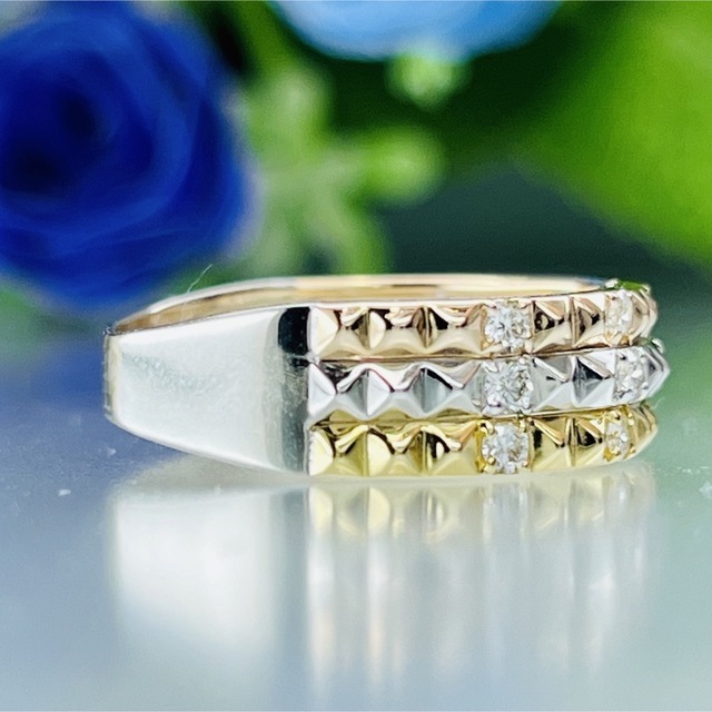 スリーカラー　ダイヤ　pt900 k18 リング レディースのアクセサリー(リング(指輪))の商品写真