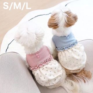 【新品】フリルバルーンワンピ　犬服　ドッグウェア　花柄　お洒落　スカーフ(犬)