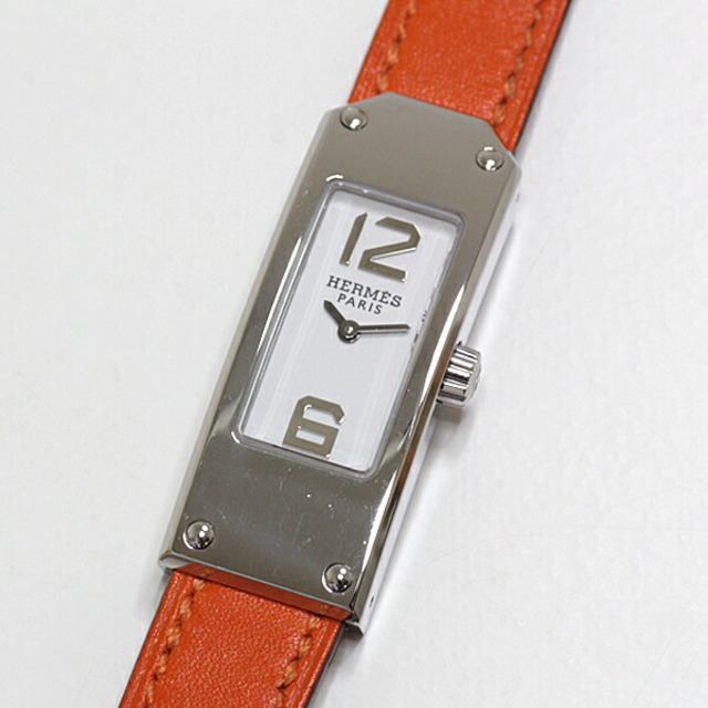 Hermes - HERMES エルメス レディース腕時計 ケリー2 KT1.210 ステンレス ホワイト文字盤 レザーベルト オレンジ クォーツ【中古】