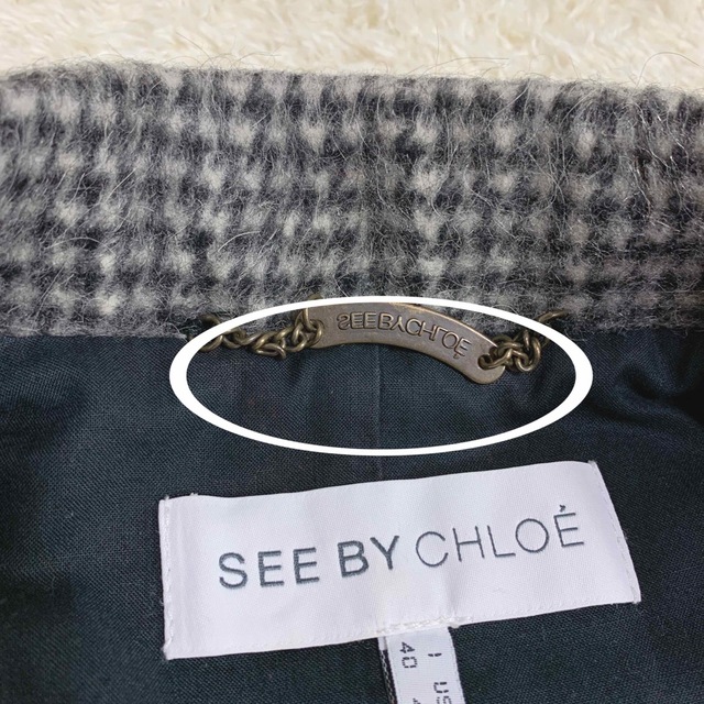 SEE BY CHLOE(シーバイクロエ)のSEE BY CHLOE  チェスターコート 千鳥総柄 アルパカ モヘヤ 40 レディースのジャケット/アウター(チェスターコート)の商品写真