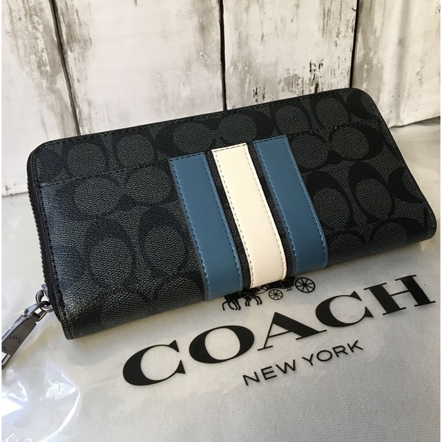 新品未使用 COACH コーチ シグネチャー 黒 白 紺 メンズ 長財布