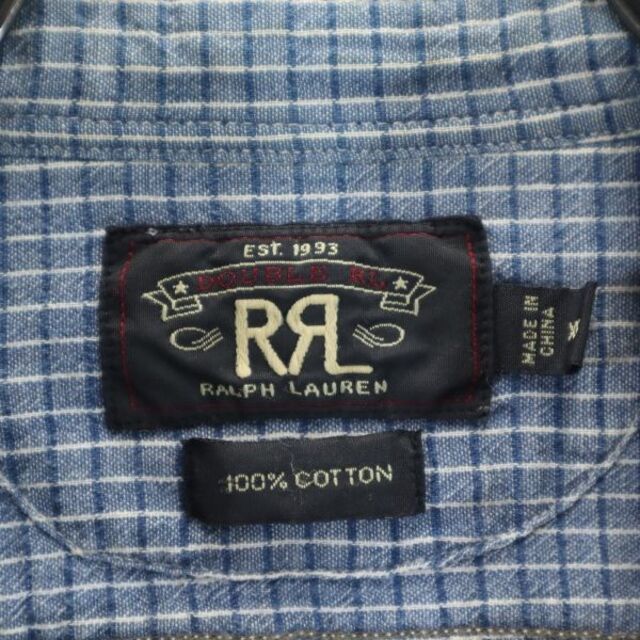 【好評にて期間延長】 RRL 黒タグ 一ツ星 チンスト マチ付 格子柄 長袖 シャンブレーシャツ XS ダブルアールエル 青×白 ラルフ メンズ  【220215】 【PD】