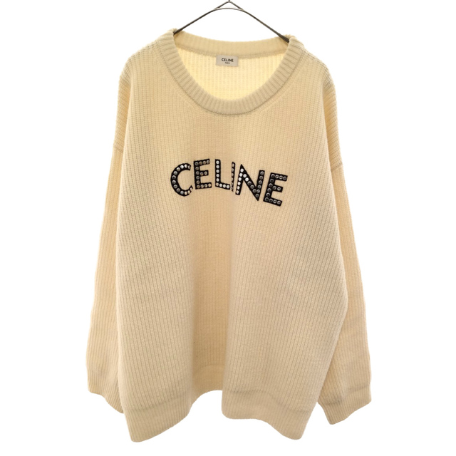CELINE セリーヌ 22SS Oversized CELINE Sweater In Ribbed Wool With Studs 2A68W642Q スタッズリブドウールオーバーサイズセーター ニット スタッズCELINEロゴ オフホワイト