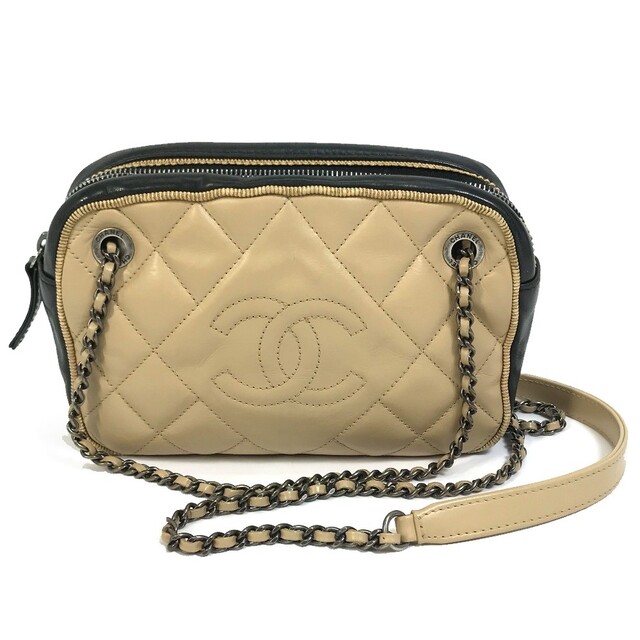 シャネル CHANEL バレリーヌ CC ココマーク チェーン ショルダーバッグ カーフレザー ベージュ×ブラック