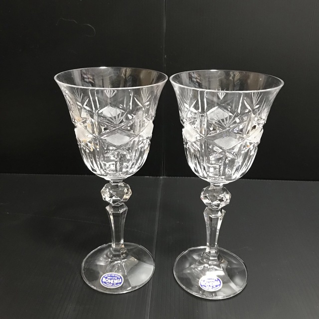 BOHEMIA Cristal - 【ボヘミア】 ハンドカット ワイングラス ペア 新品