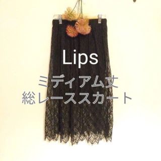 Lips レースが上品な ブラック スカート(ひざ丈スカート)