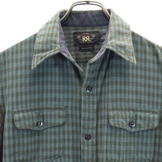 RRL 黒タグ 一ツ星 チェック柄 長袖 シャツ XS カーキ系 ダブルアール