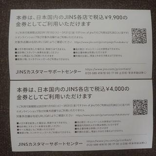 匿名配送　ジンズ　株主優待、1万円分（5,000円×2枚）