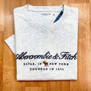 アバクロンビーアンドフィッチ(Abercrombie&Fitch)の新品【メンズL】★アバクロ★総刺しゅうロゴ半袖Ｔシャツ/グレー/鹿ロゴ(Tシャツ/カットソー(半袖/袖なし))