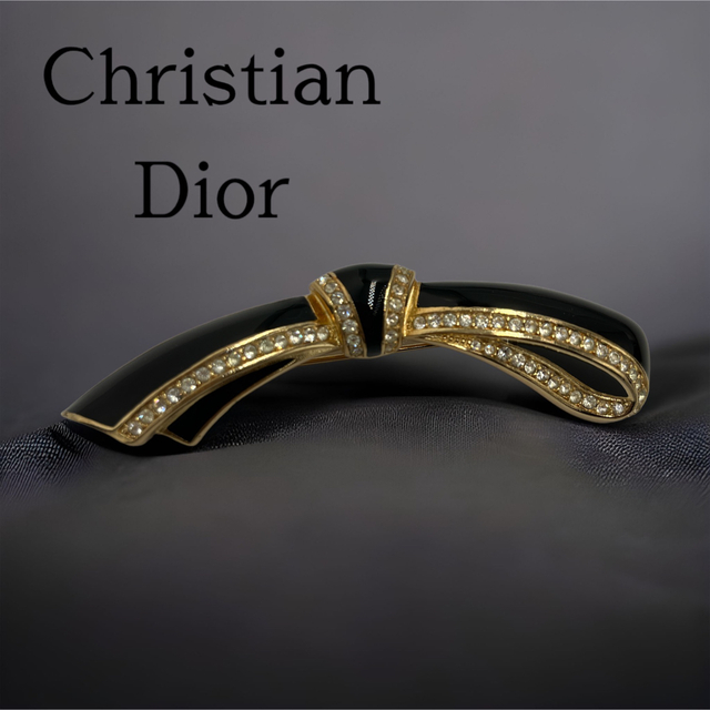 超希少】Christian Dior ブローチ ブラックエナメル クリスタル-