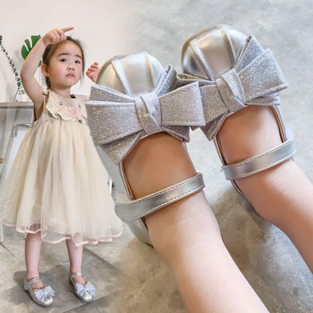 22センチ】シルバー フォーマル靴 子供靴 リボン キッズ プリンセス