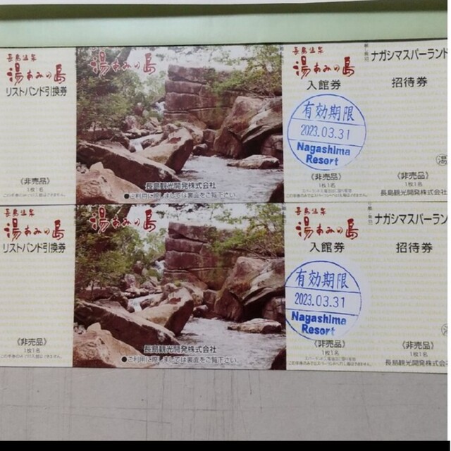 匿名配送】長島温泉 湯あみの島 入館券 2名分 長島温泉湯あみの島入館券+長島スパーランド入場券