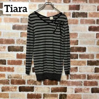 ティアラ(tiara)の【Tiara】スパンコールリボンラメボーダー薄手ニット(ニット/セーター)