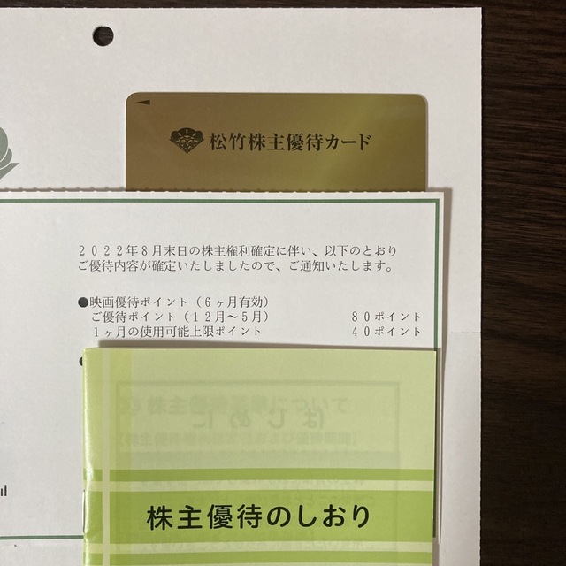 松竹  株主優待カード  80ポイント 匿名配送