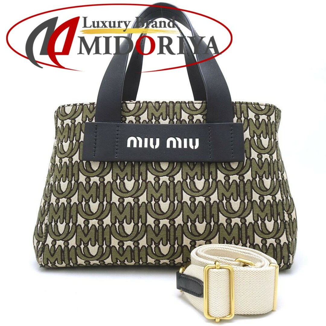 MIUMIU ミュウミュウ MIU EVERYWHERE 5BA085 トートバッグ 日本限定 キャンバスxレザー  カーキ ブラック アイボリー系/151035